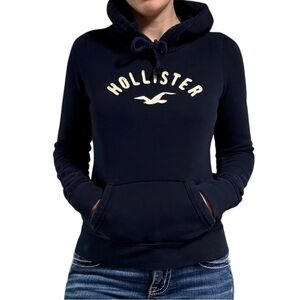 Hollister | Navy Blue Embroidered Raised Letter Logo Pullover Hoodie